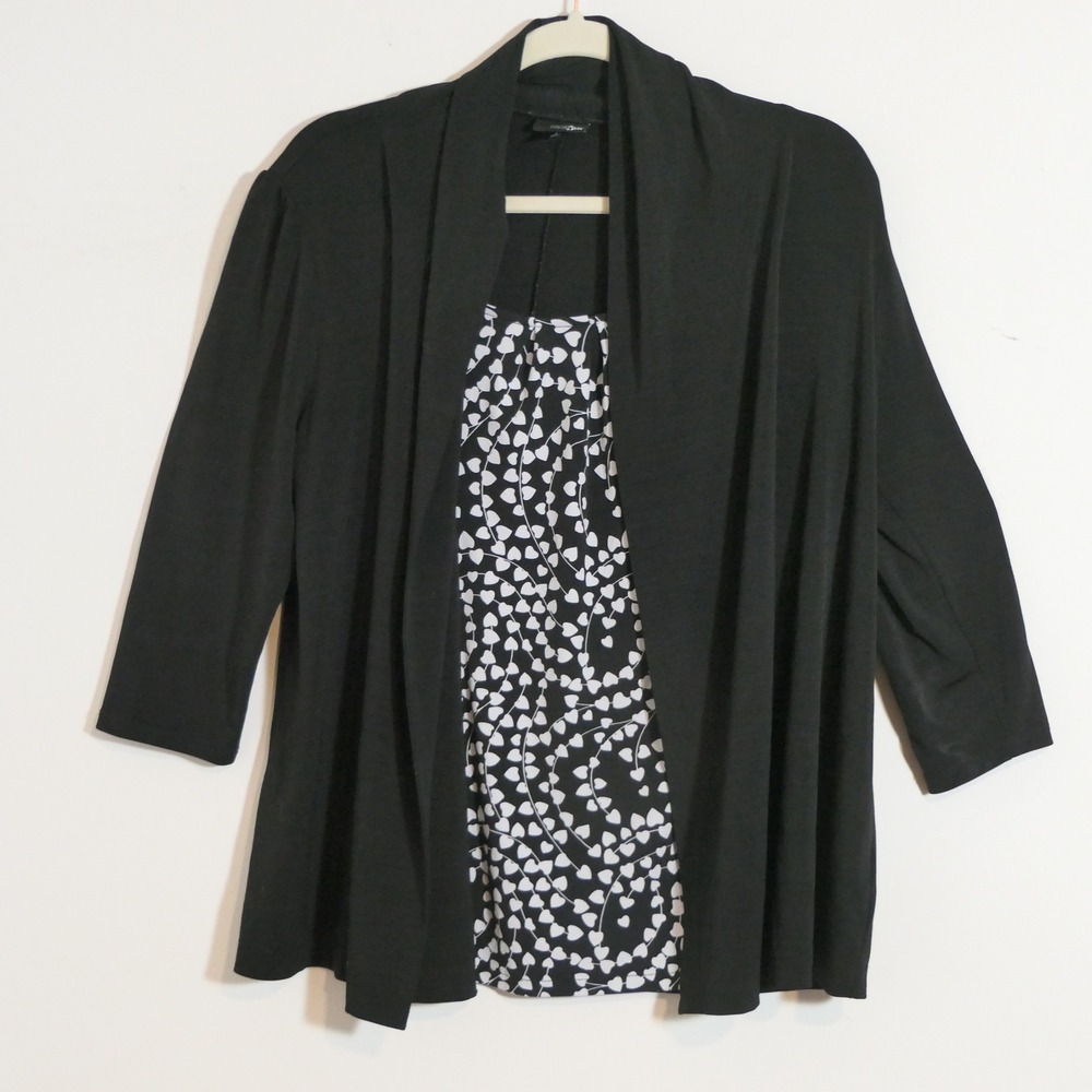 East 5th Women Cardigan L Black White Layered Heart Career Minimalist Monochrome